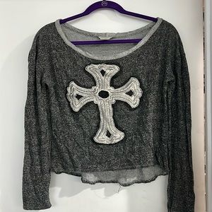 I.ner cropped off the shoulder, long sleeve sweater, top shirt